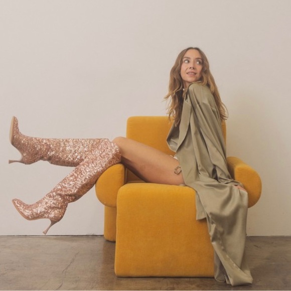 Knee High Rose Gold Sequin Boots - Picture 5 of 6